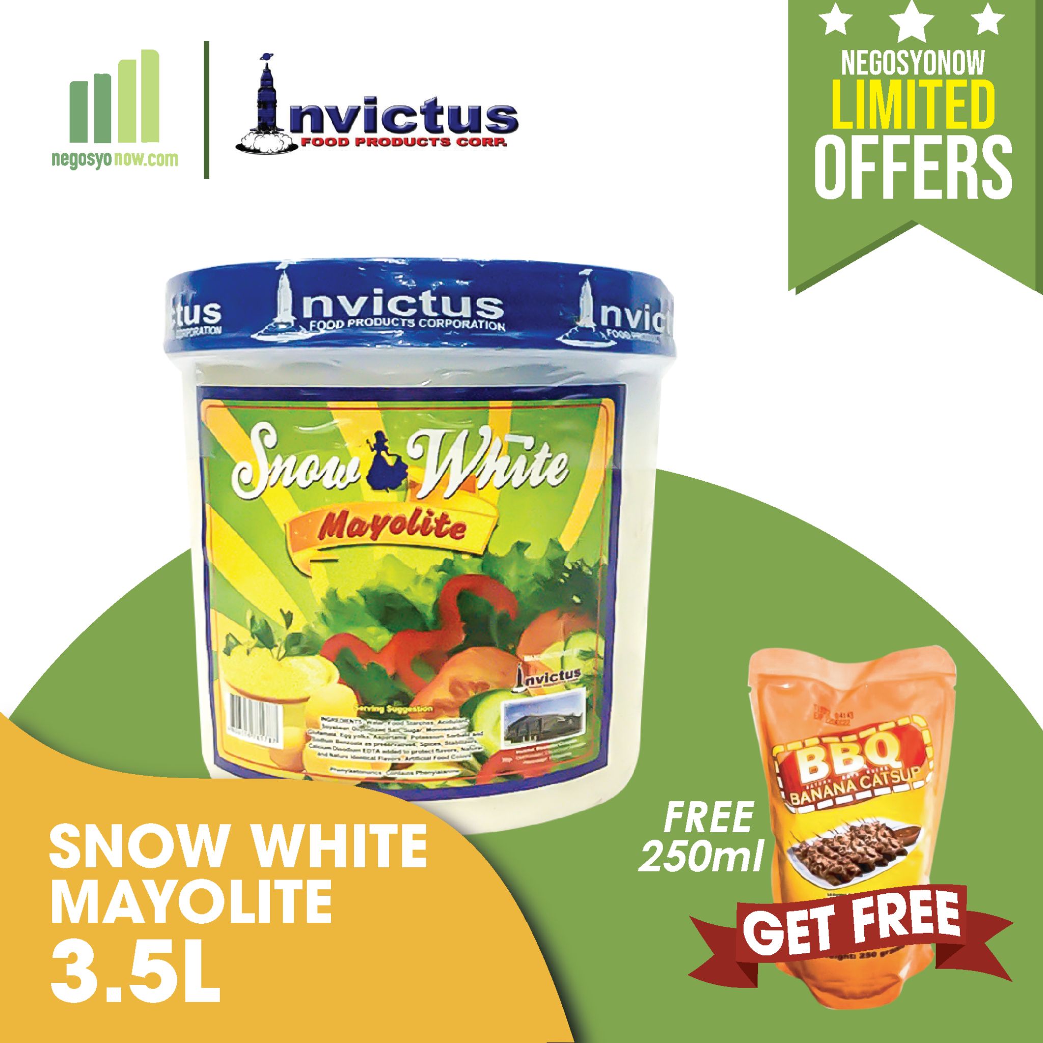 Snow white Mayolite 3.5L + free bbq banana catsup 250ml pouch